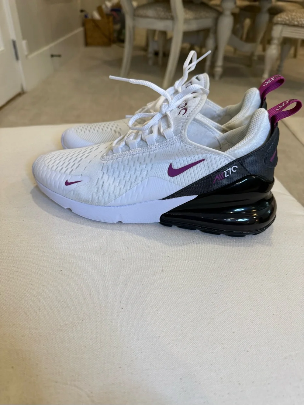 Nike Women's White Sneakers with Pink Swoosh